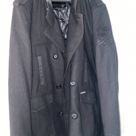 Guess Wool Double Breasted Military Pea Coat Polo Ralph Lauren J Crew Boss CK - Picture 5 of 5